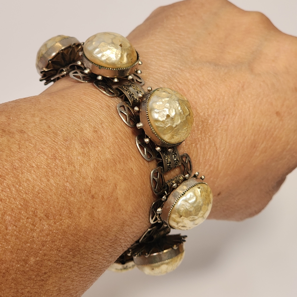 Vintage Hammered Dome Charm Bracelet Boho Statement Patina Link Size 7